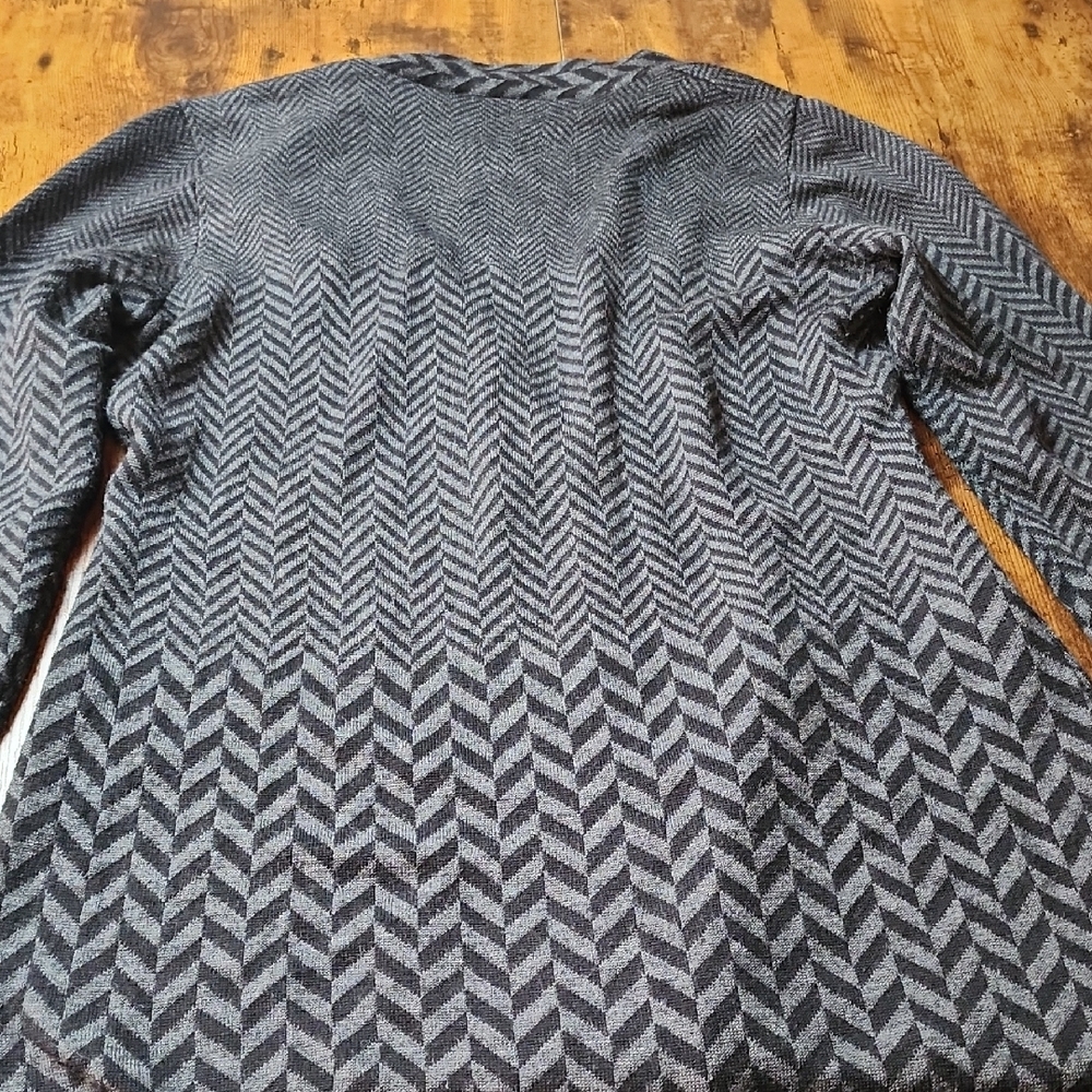 SOFT SURROUNDINGS | Wool Blend Chevron Longline Duster Cardigan Gray‎ Black | L - Picture 9 of 11